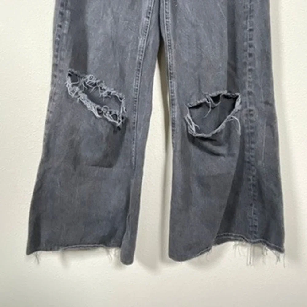 We the Free Wide Leg Jeans Women 24 Black Street Grunge Boho Distressed